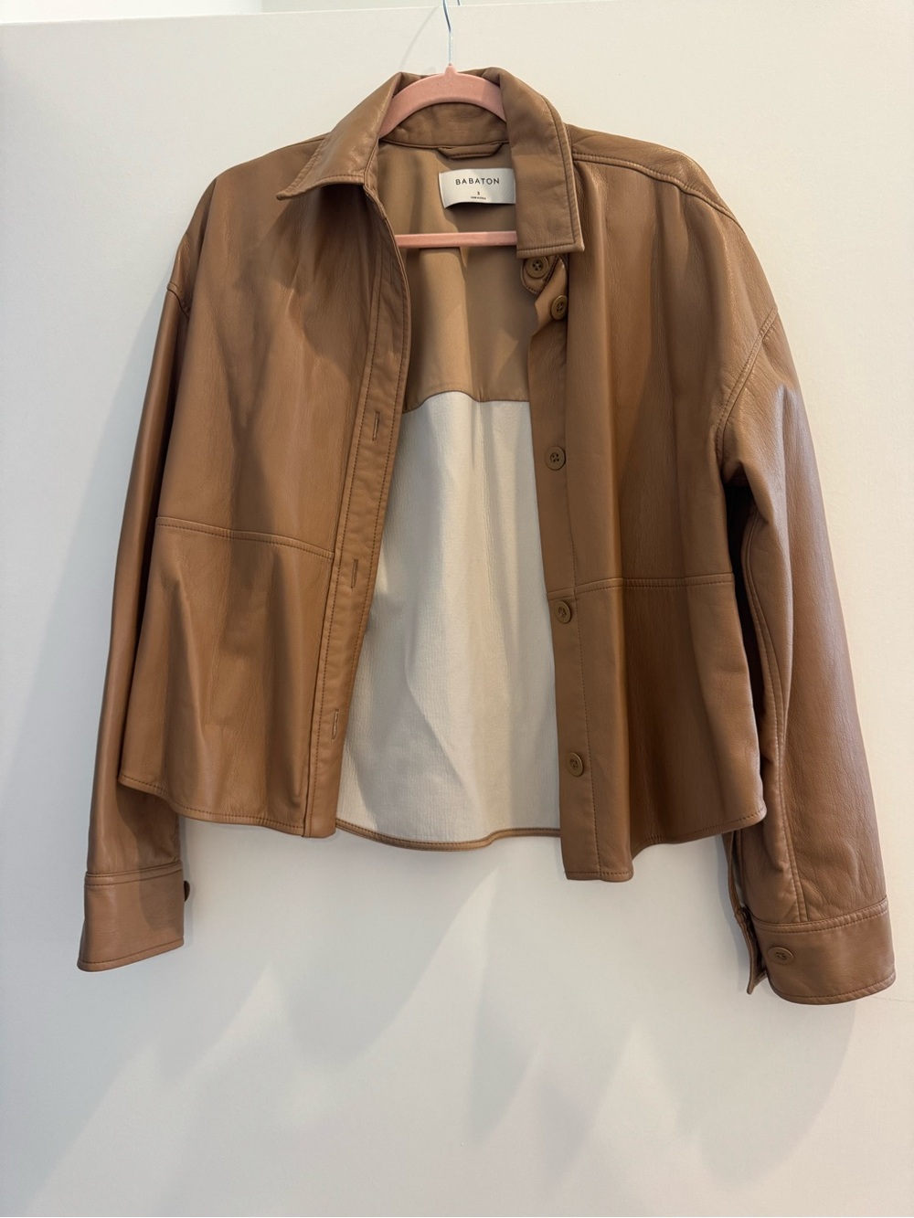 Babaton Brown Leather Button-Front Jacket